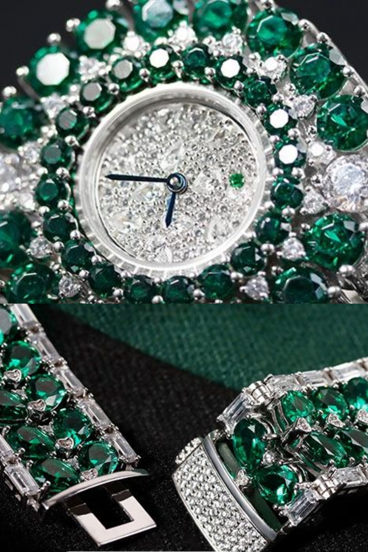 Emerald Radiance Diamond Halo Luxury Bracelet Watch