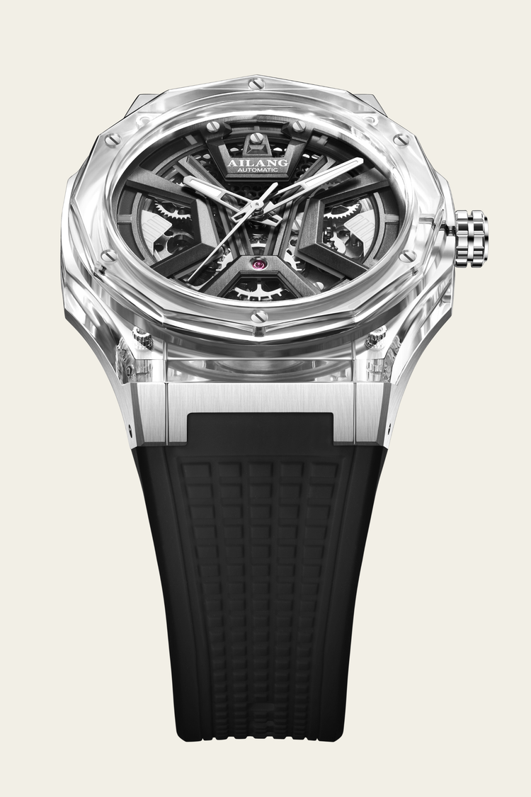 AILANG Black Momentum Skeleton symmetry Dial Mechanical Watch