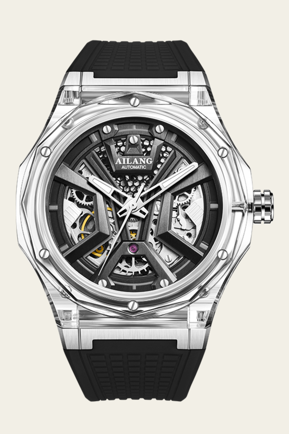 AILANG Black Momentum Skeleton symmetry Dial Mechanical Watch