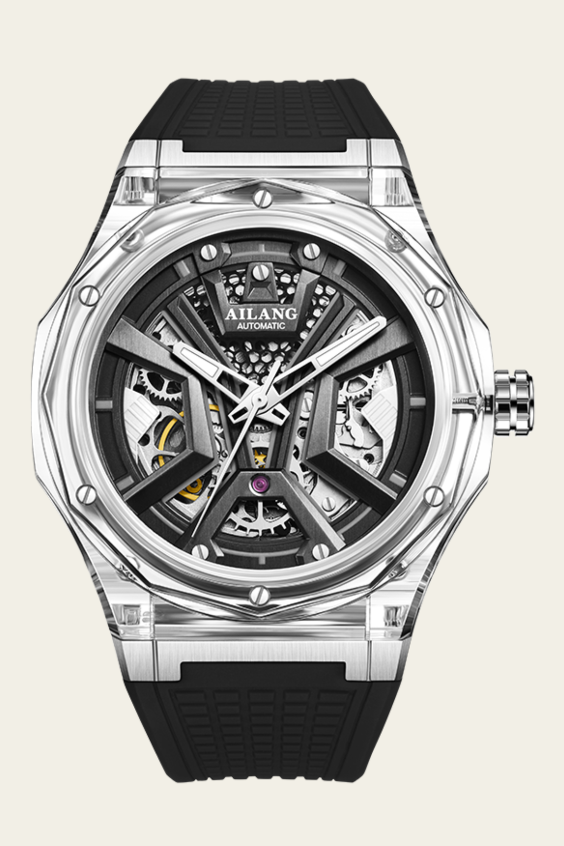 AILANG Black Momentum Skeleton symmetry Dial Mechanical Watch