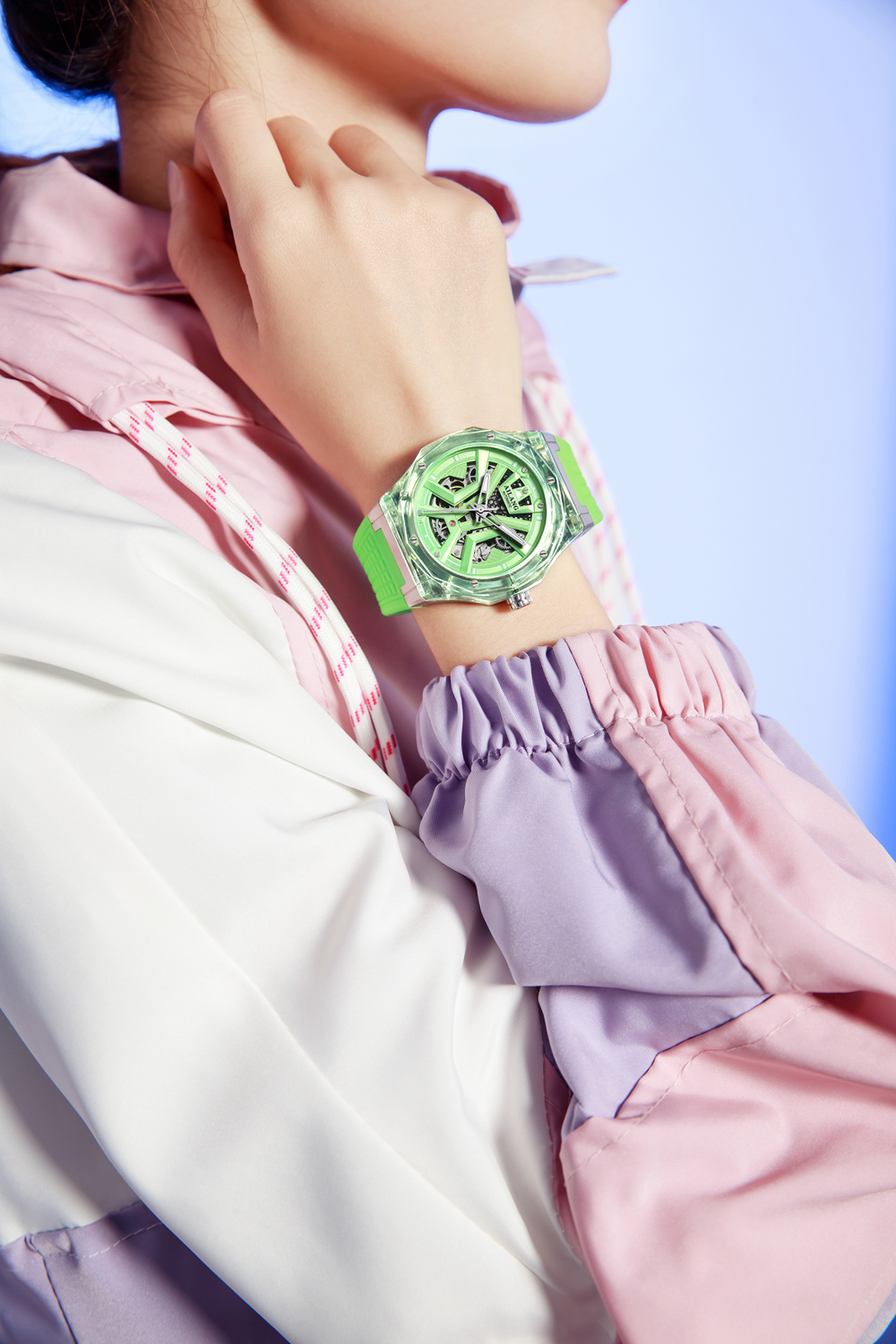 AILANG Green Momentum Skeleton symmetry Dial Mechanical Watch