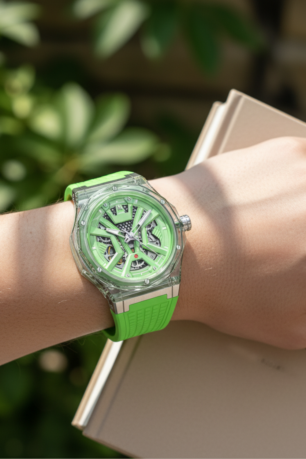AILANG Green Momentum Skeleton symmetry Dial Mechanical Watch