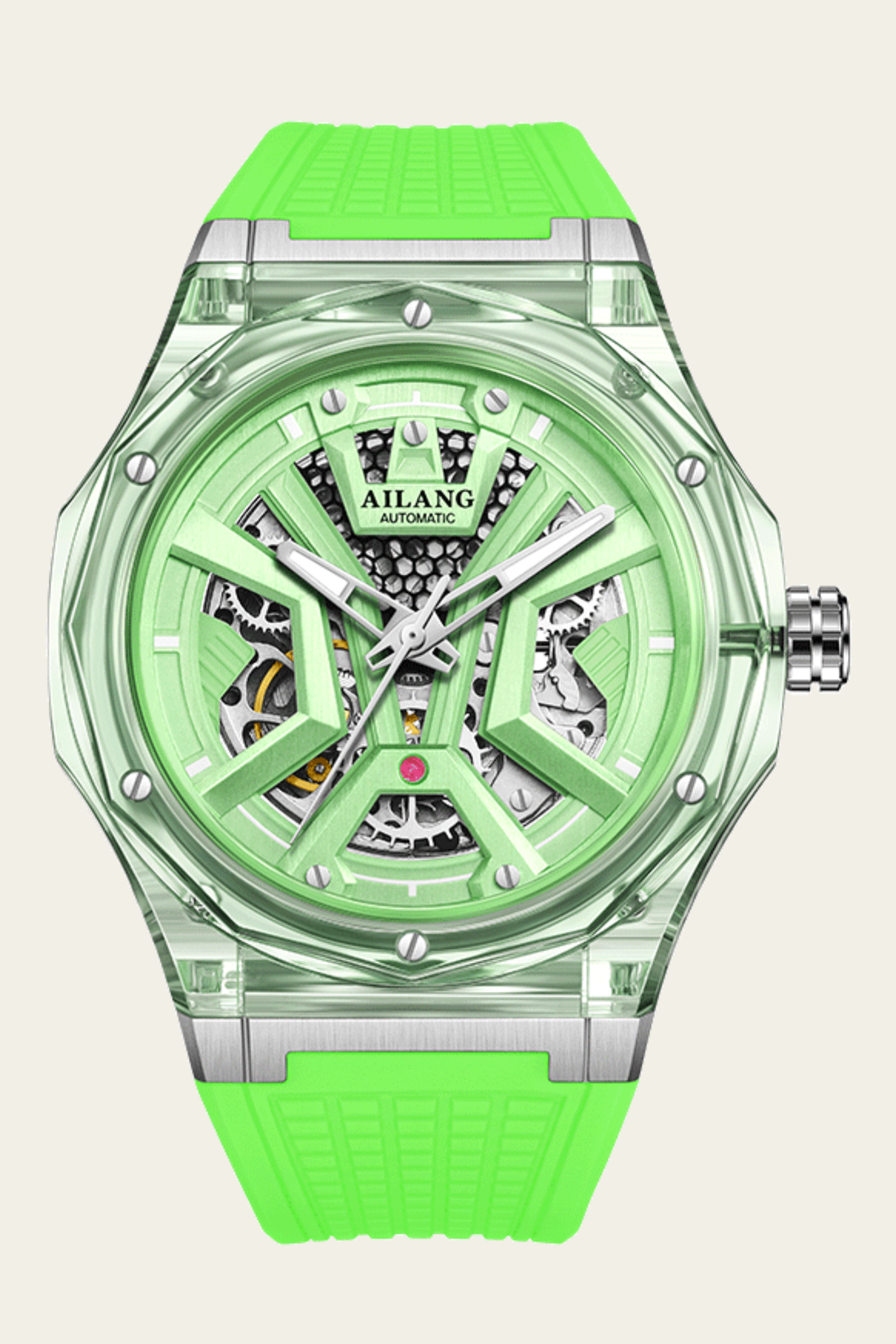 AILANG Green Momentum Skeleton symmetry Dial Mechanical Watch