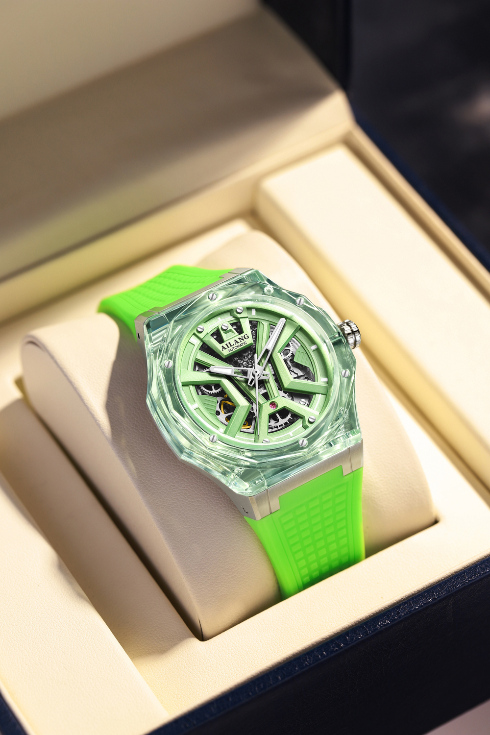 AILANG Green Momentum Skeleton symmetry Dial Mechanical Watch