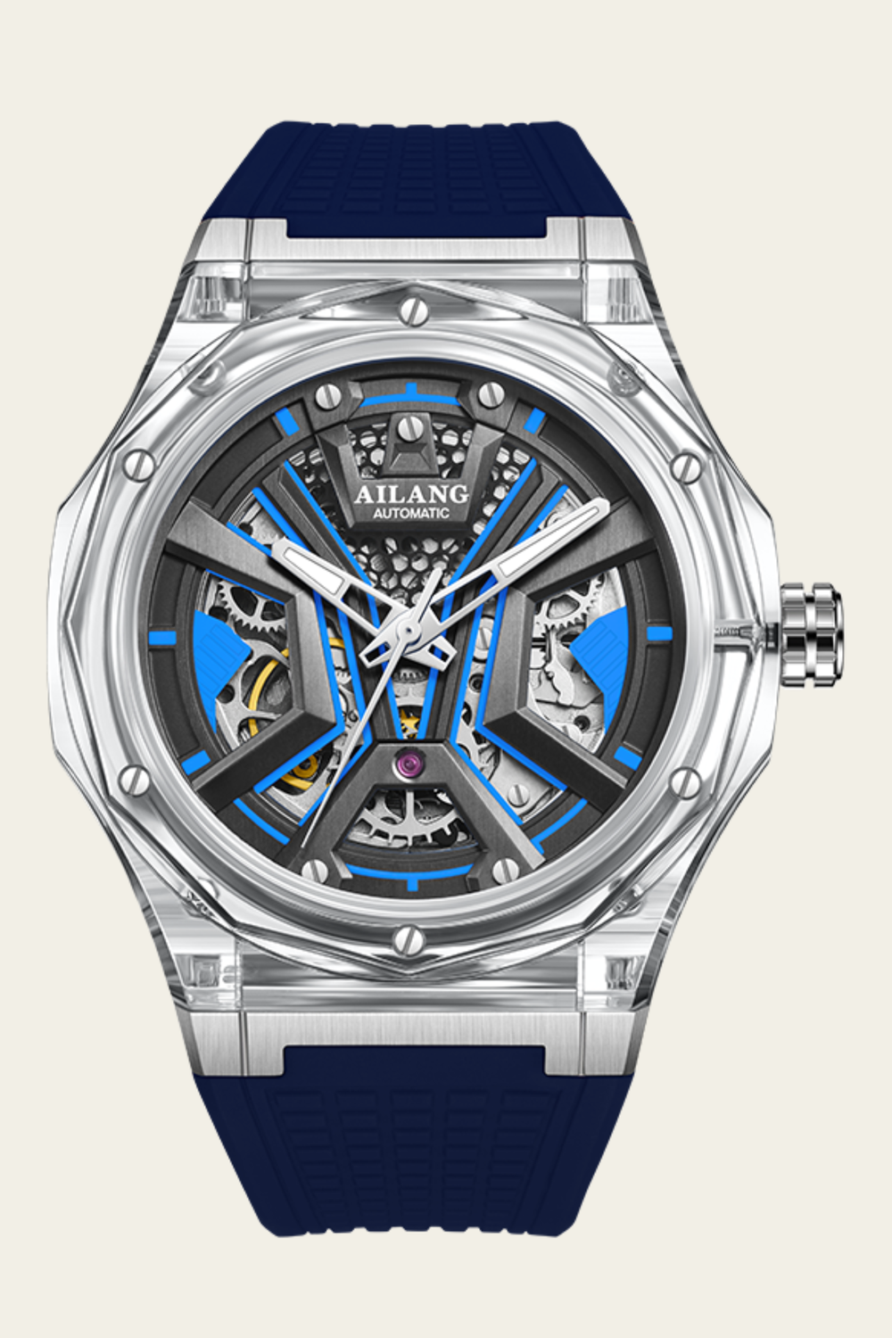 AILANG Navy Blue Momentum Skeleton symmetry Dial Mechanical Watch
