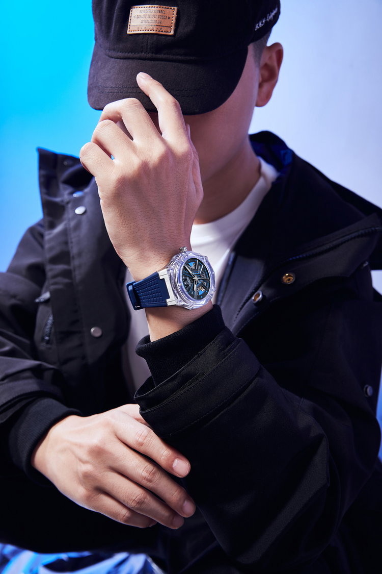 AILANG Navy Blue Momentum Skeleton symmetry Dial Mechanical Watch