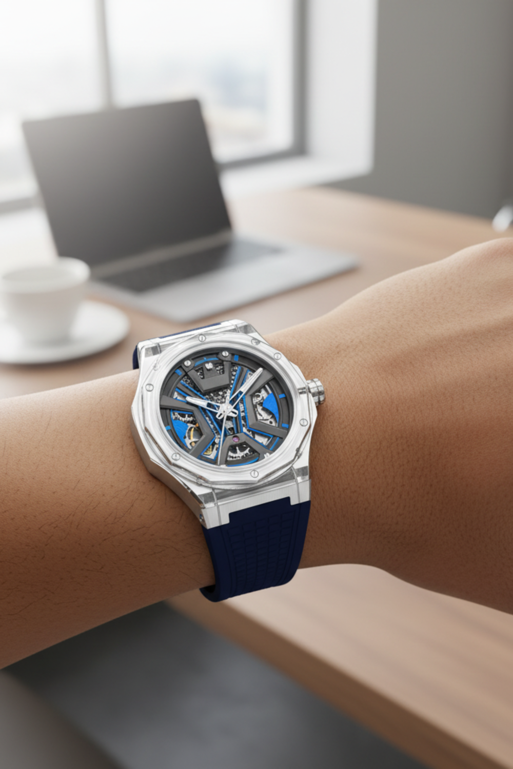 AILANG Navy Blue Momentum Skeleton symmetry Dial Mechanical Watch