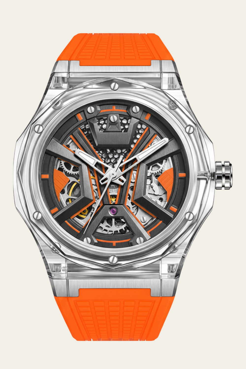 AILANG Orange Momentum Skeleton symmetry Dial Mechanical Watch