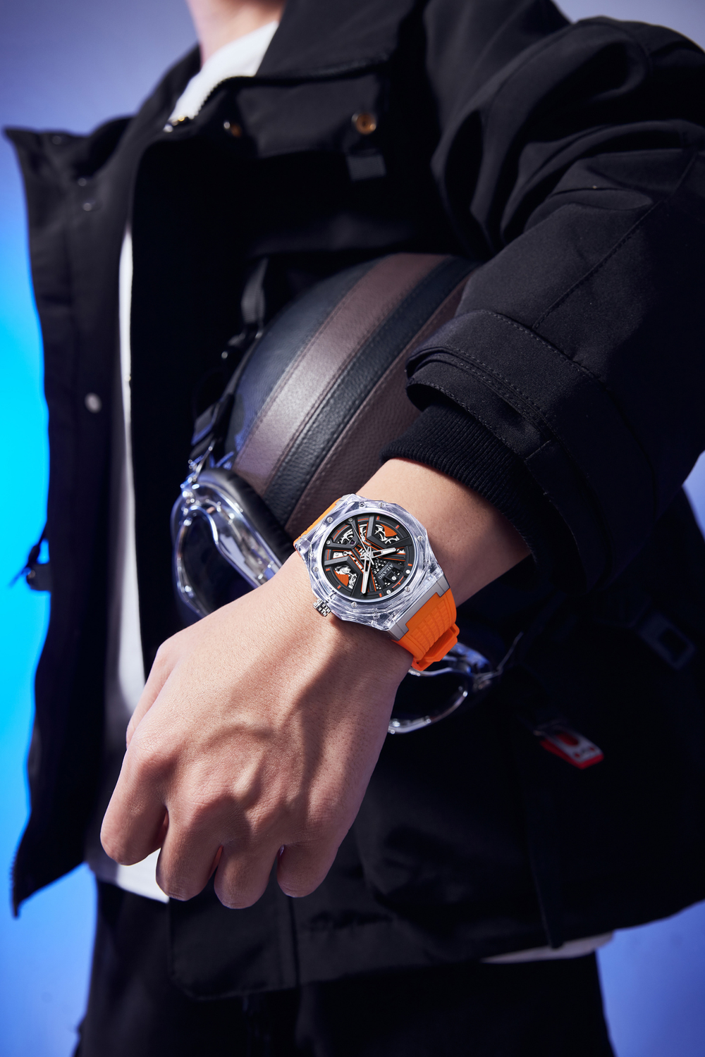 AILANG Orange Momentum Skeleton symmetry Dial Mechanical Watch