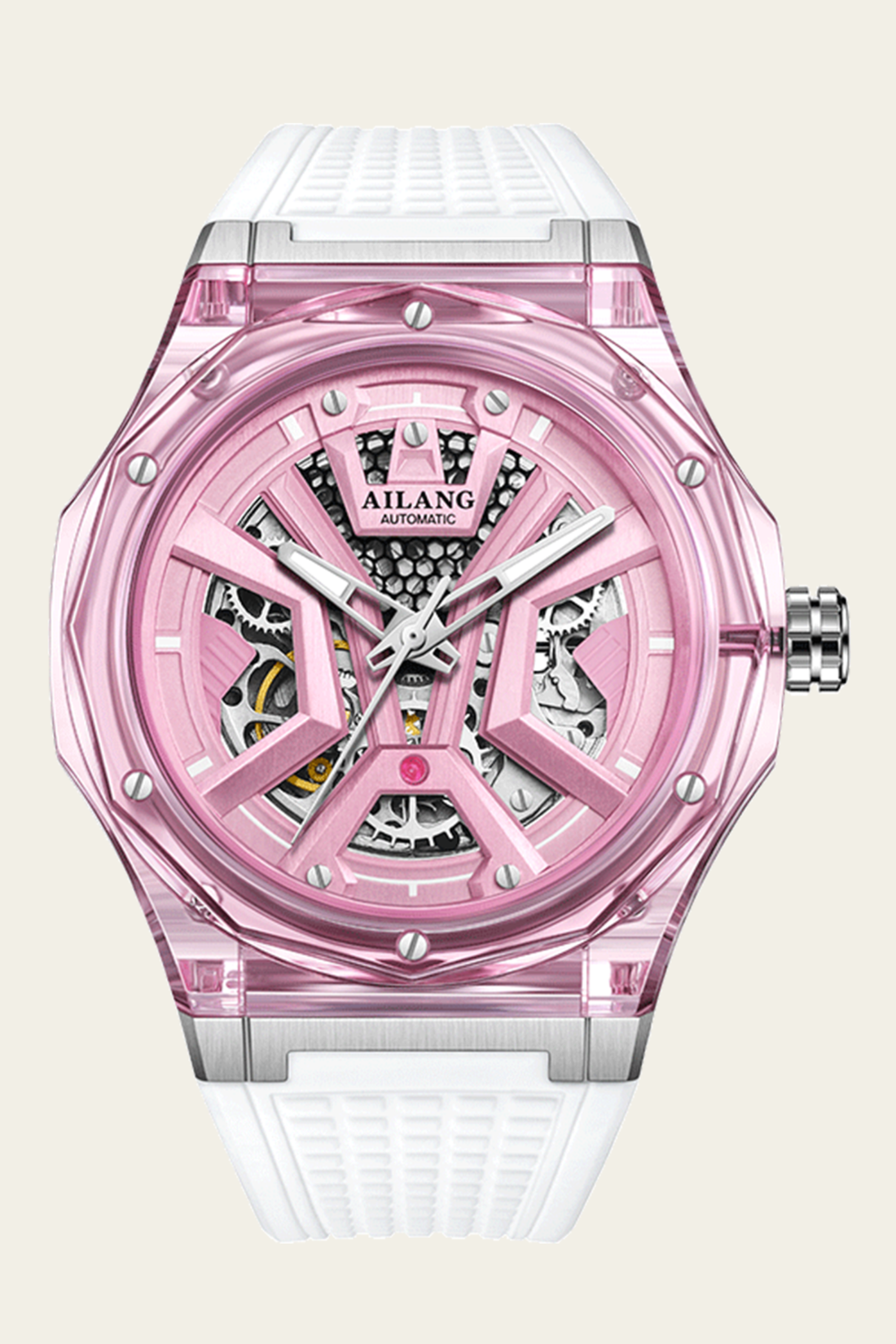 AILANG Pink Momentum Skeleton symmetry Dial Mechanical Watch