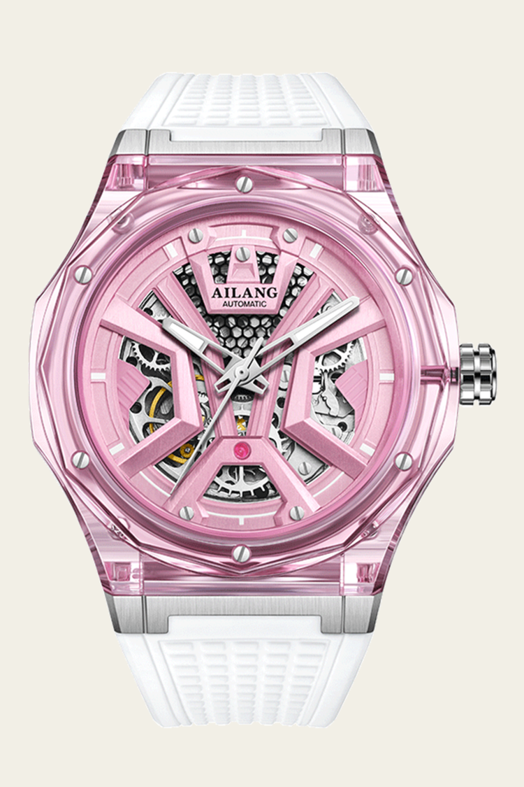 AILANG Pink Momentum Skeleton symmetry Dial Mechanical Watch