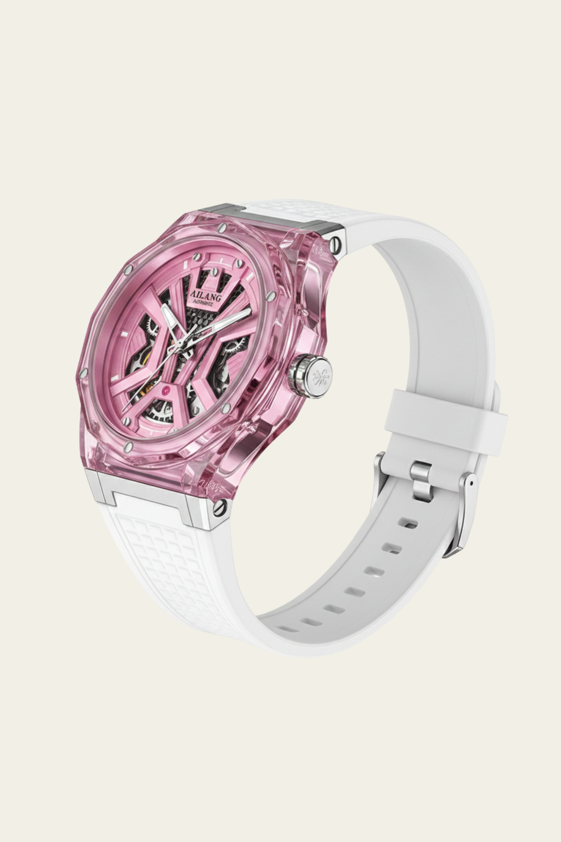 AILANG Pink Momentum Skeleton symmetry Dial Mechanical Watch