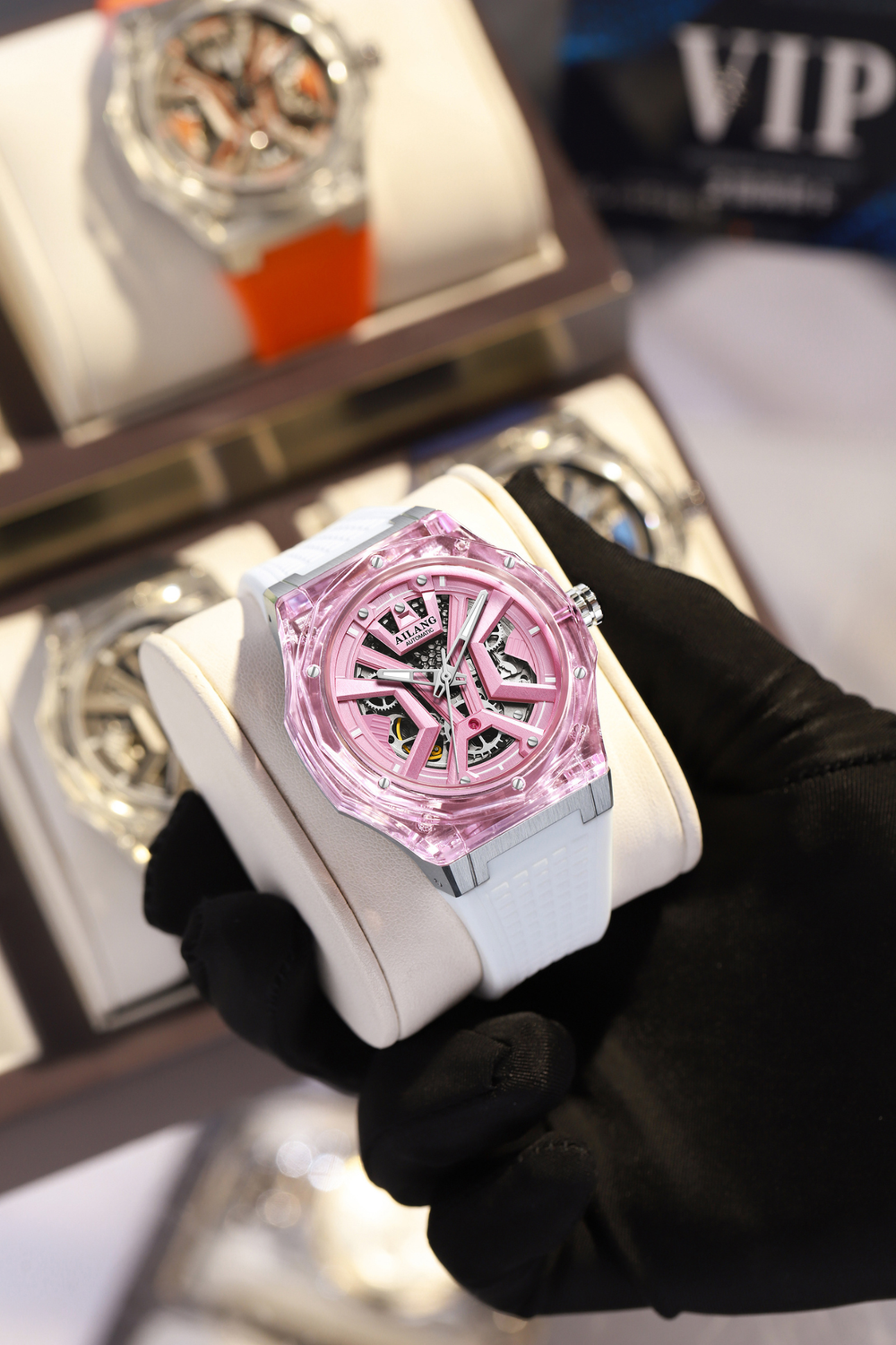 AILANG Pink Momentum Skeleton symmetry Dial Mechanical Watch