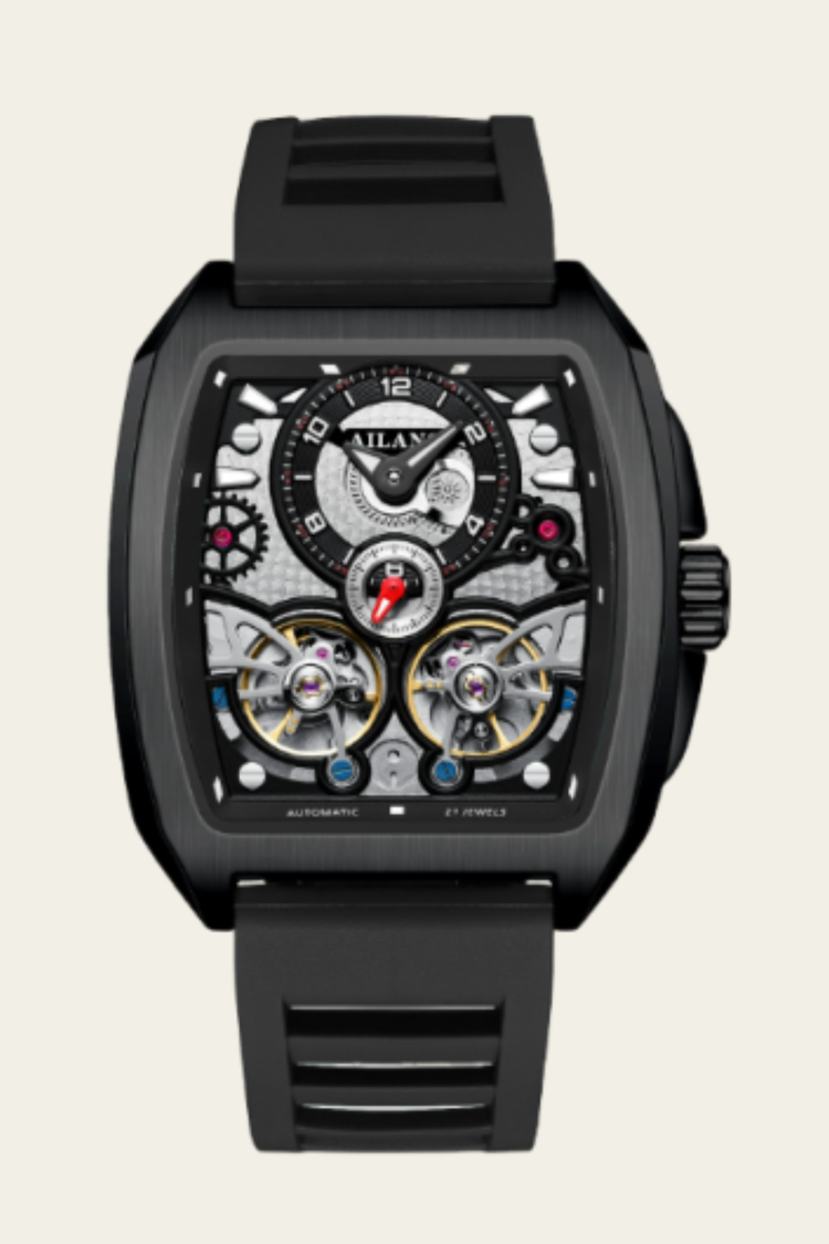 AILANG Skeleton Open-Heart Dial Black Mechanical Watch