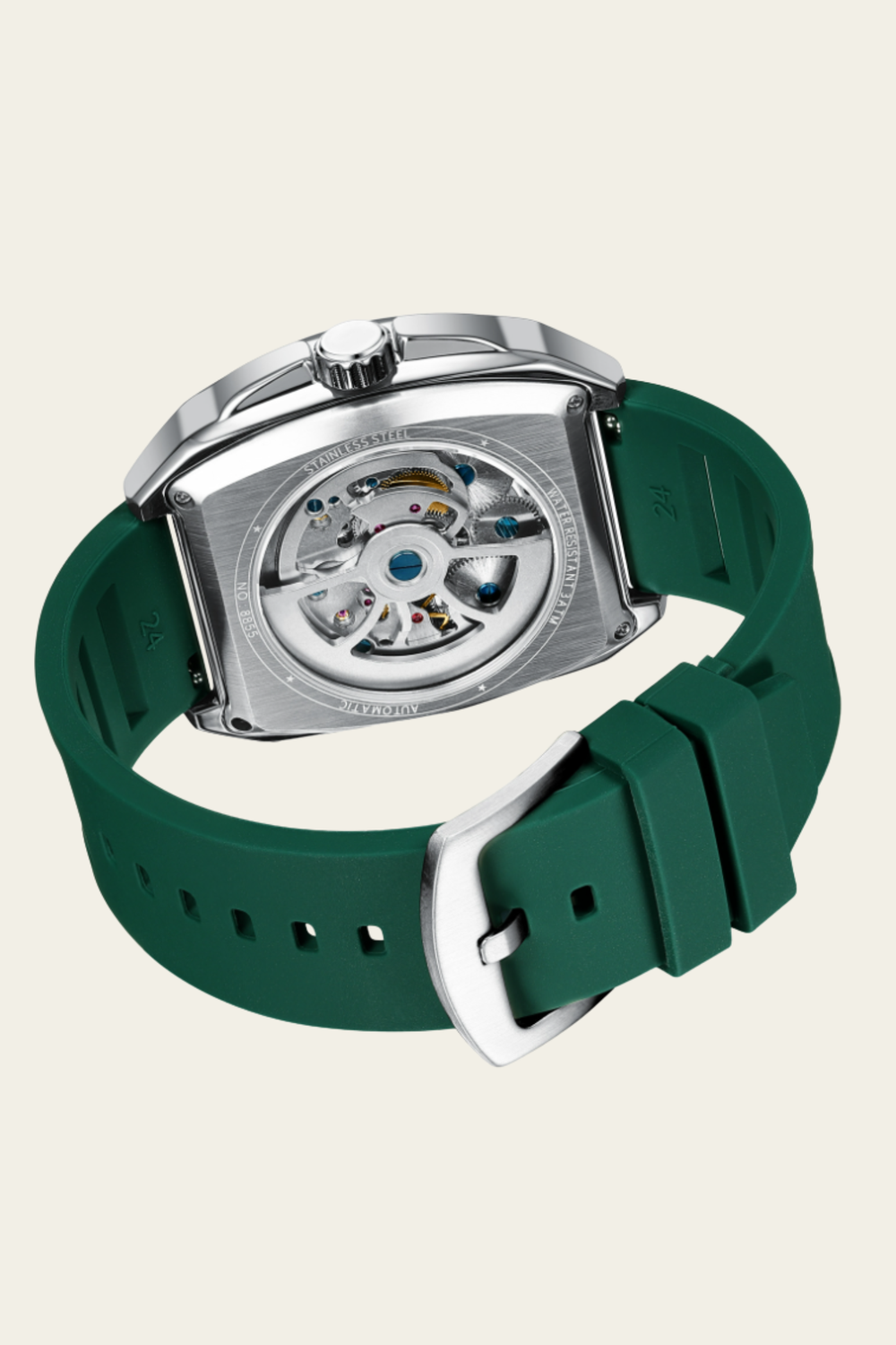 AILANG Skeleton Open-Heart Dial Green & Silver Mechanical Watch