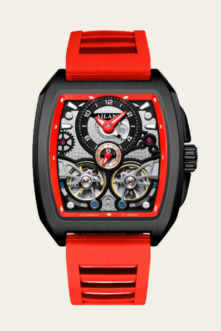 AILANG Skeleton Open-Heart Dial Red & Black Mechanical Watch