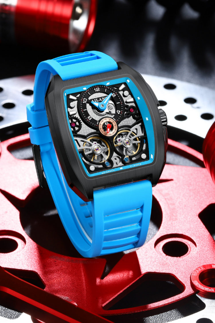 AILANG Skeleton Open-Heart Dial Sky Blue & Black Mechanical Watch