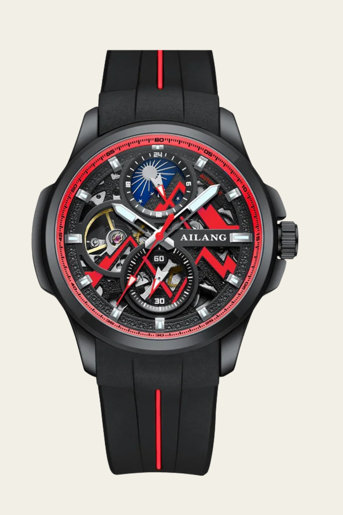 AILANG Turbo X Skeleton Black & Red Mechanical Watch