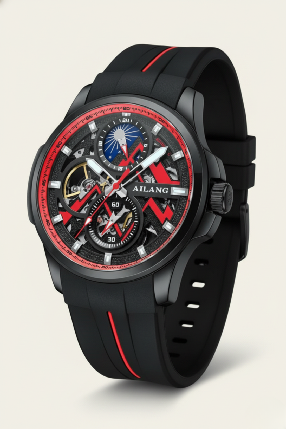 AILANG Turbo X Skeleton Black & Red Mechanical Watch