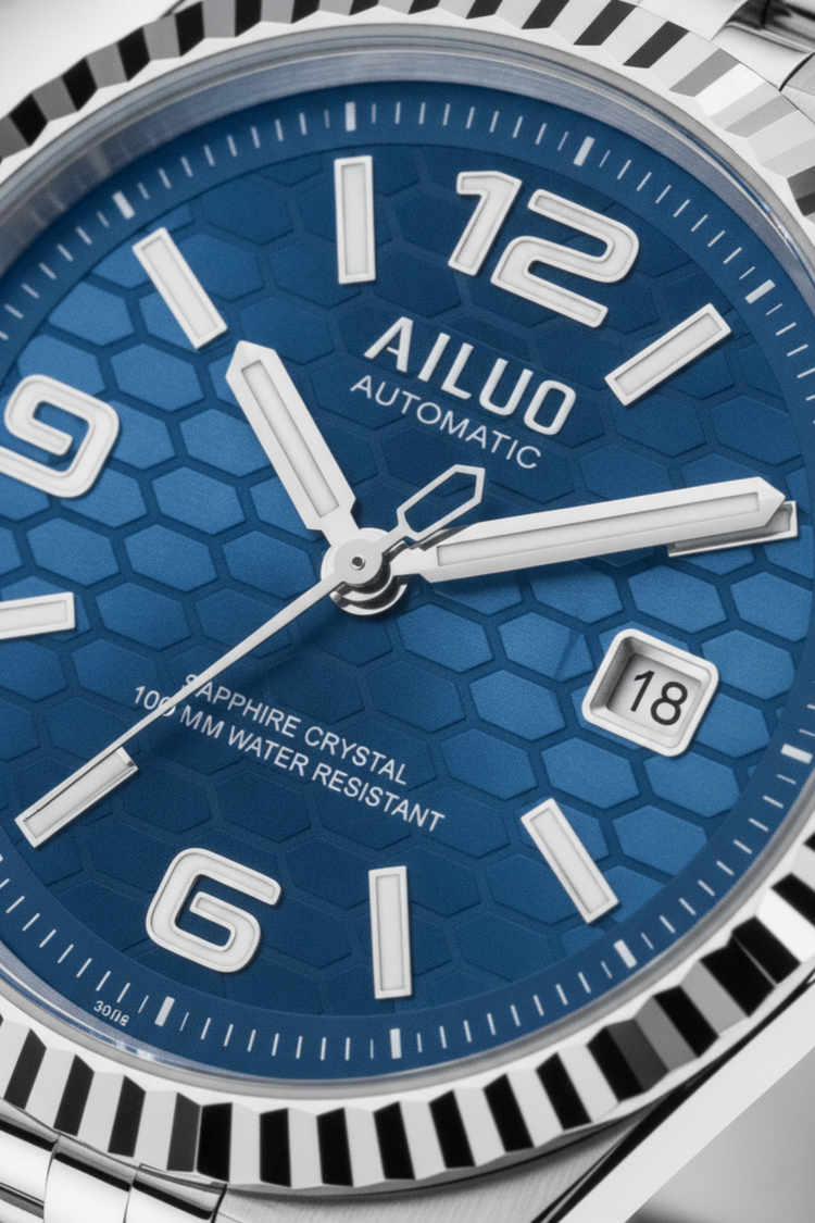 Ailuo Blue Hive | Two-Tone Silver Automatic Watch