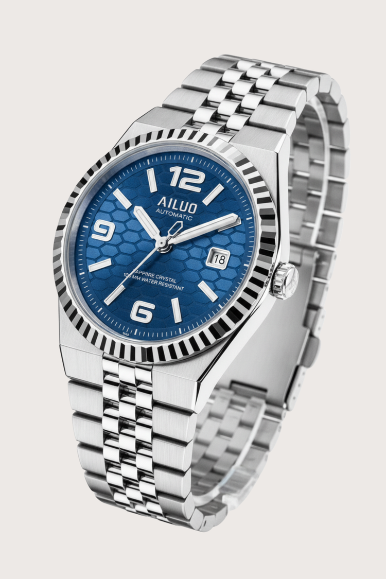 Ailuo Blue Hive | Two-Tone Silver Automatic Watch