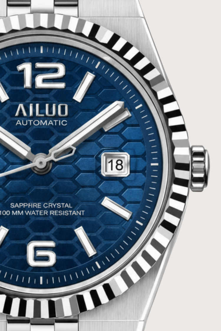 Ailuo Blue Hive | Two-Tone Silver Automatic Watch