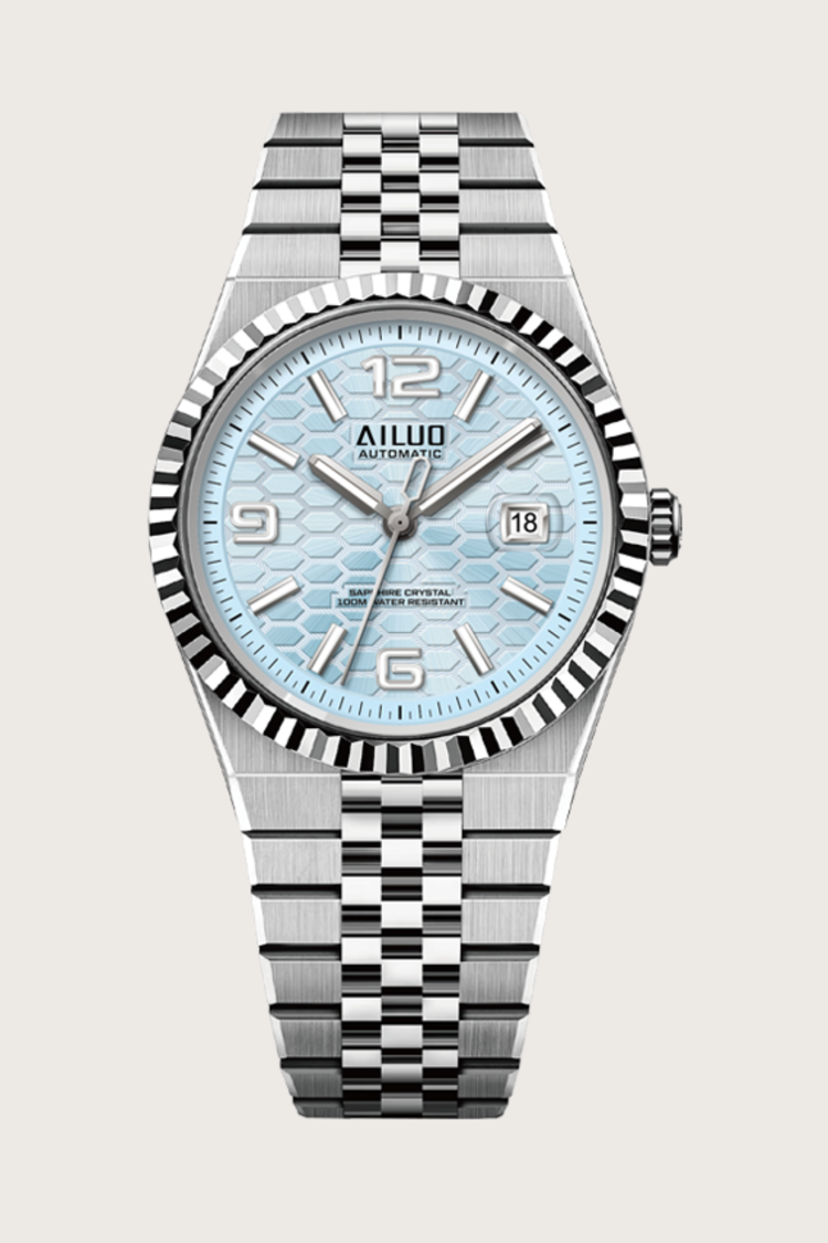 Ailuo Ice Blue Hive | Silver Automatic Watch
