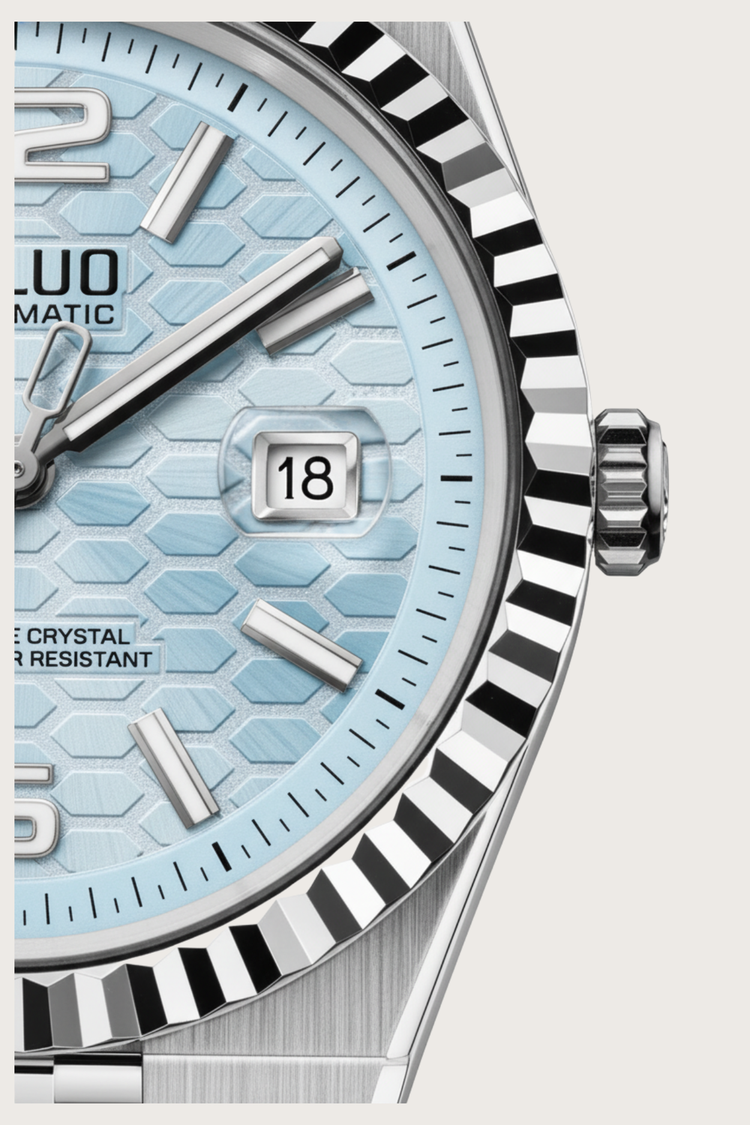 Ailuo Ice Blue Hive | Silver Automatic Watch