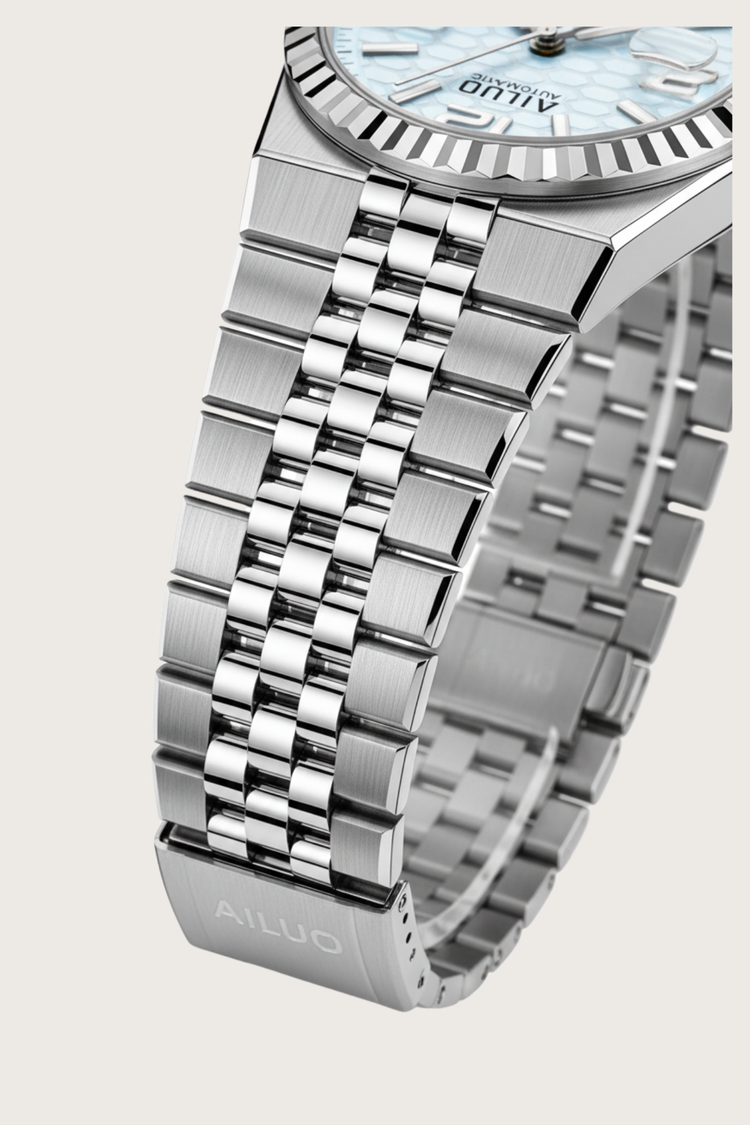 Ailuo Ice Blue Hive | Silver Automatic Watch