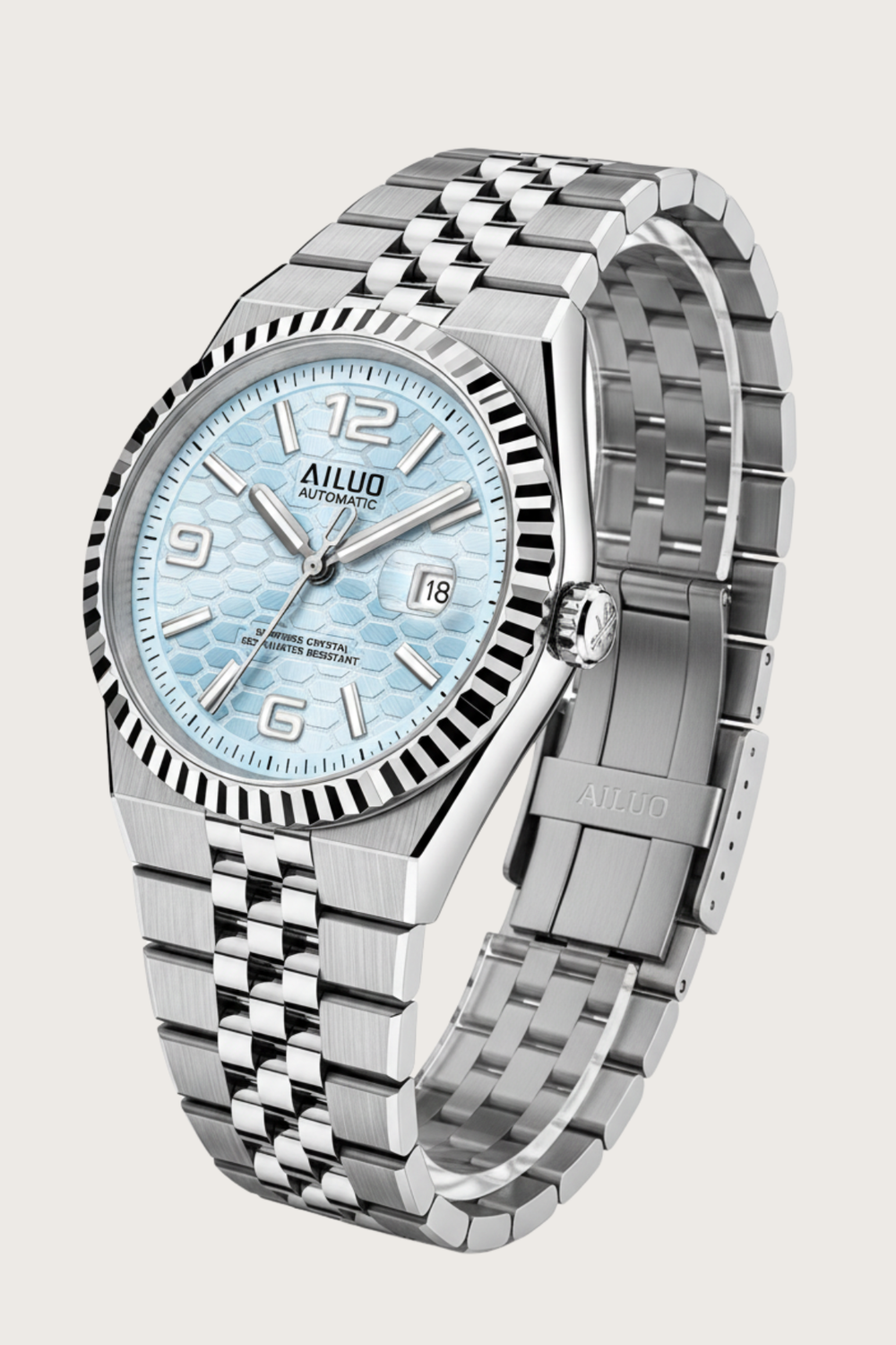 Ailuo Ice Blue Hive | Silver Automatic Watch