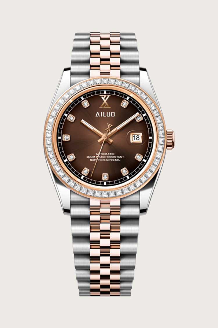 Ailuo Imperial Cocoa | Two-Tone Rose Gold Automatic Diamond Watch