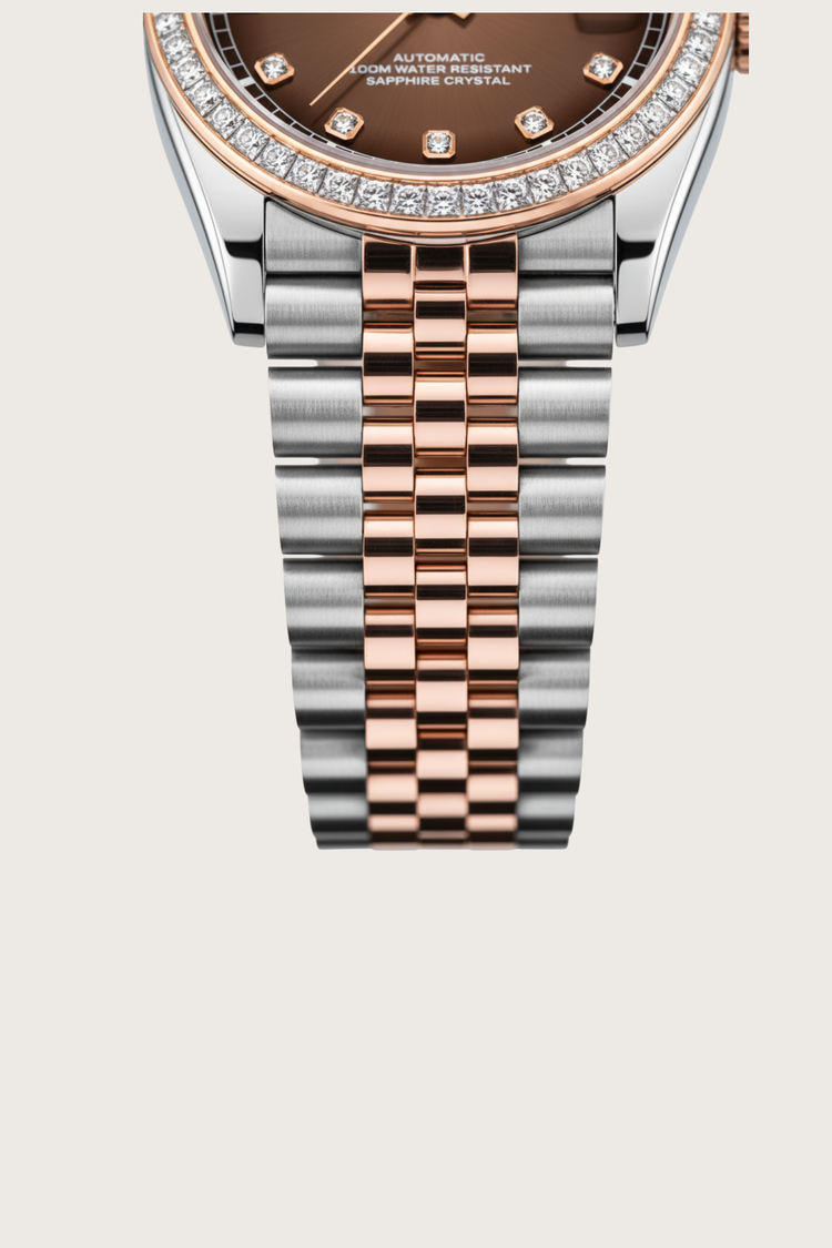 Ailuo Imperial Cocoa | Two-Tone Rose Gold Automatic Diamond Watch