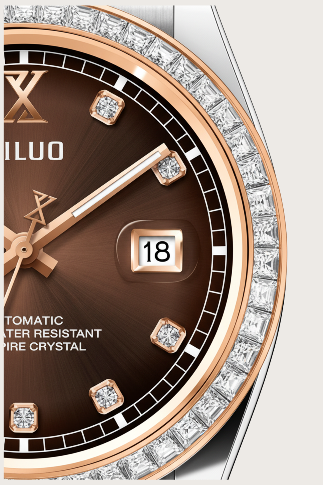Ailuo Imperial Cocoa | Two-Tone Rose Gold Automatic Diamond Watch
