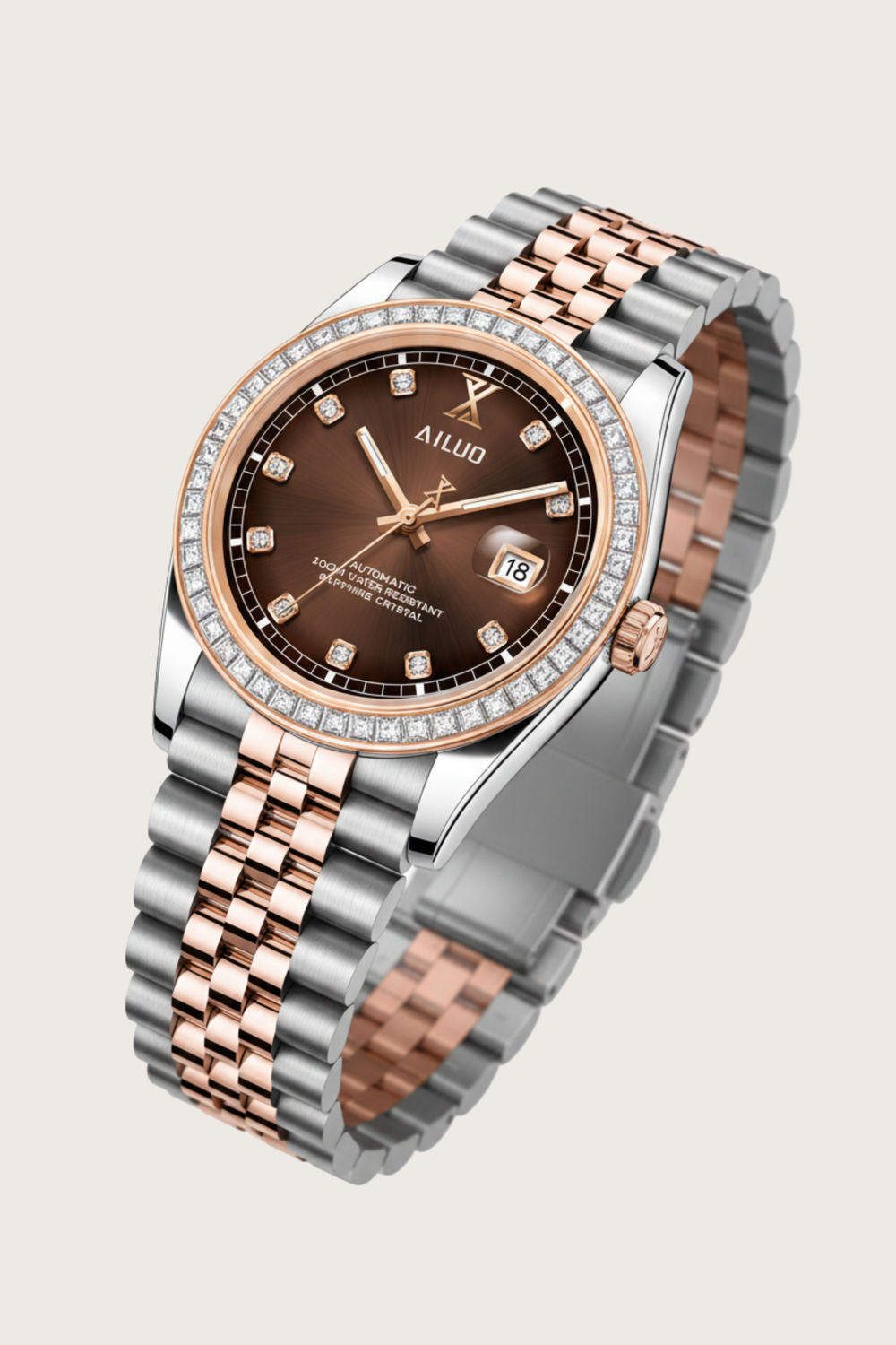 Ailuo Imperial Cocoa | Two-Tone Rose Gold Automatic Diamond Watch