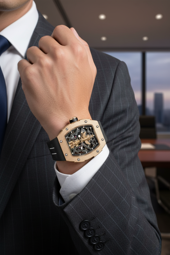 Ailuo Made 6629 Series Frosted Gold Craft Luminous Automatic Golden Mechanical Men's Watch