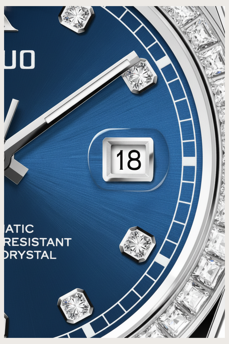 Ailuo Ocean Crest | Blue Silver Automatic Diamond Watch