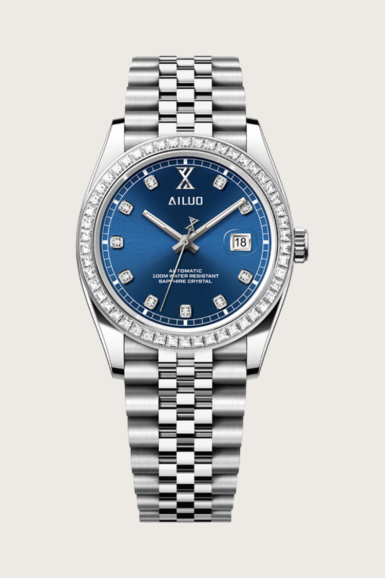 Ailuo Ocean Crest | Blue Silver Automatic Diamond Watch