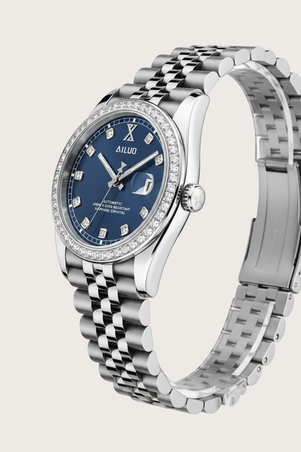 Ailuo Ocean Crest | Blue Silver Automatic Diamond Watch