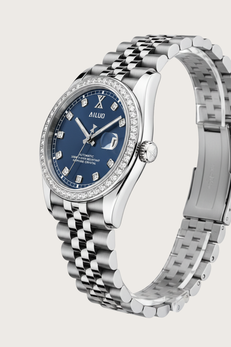 Ailuo Ocean Crest | Blue Silver Automatic Diamond Watch