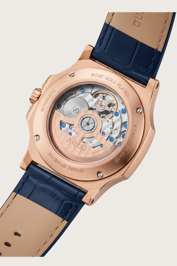 Ailuo Royal Azure | Rose Gold Blue Automatic Open-Heart Watch