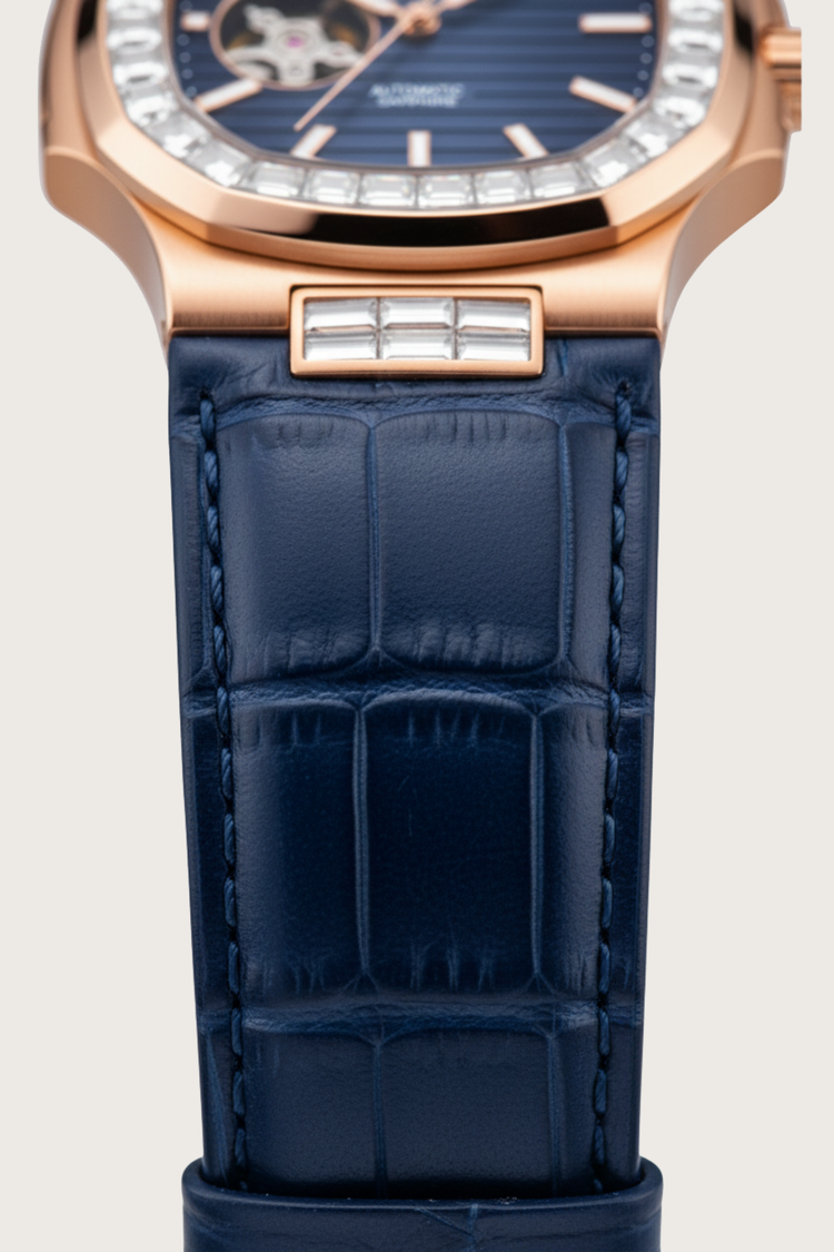 Ailuo Royal Azure | Rose Gold Blue Automatic Open-Heart Watch