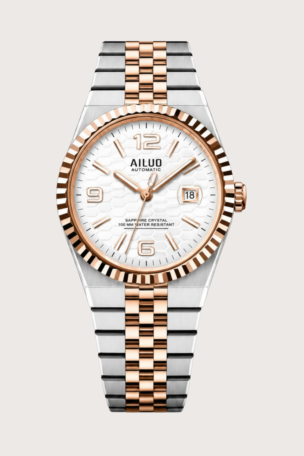 Ailuo White Hive | Two-Tone Rose Gold Automatic Watch