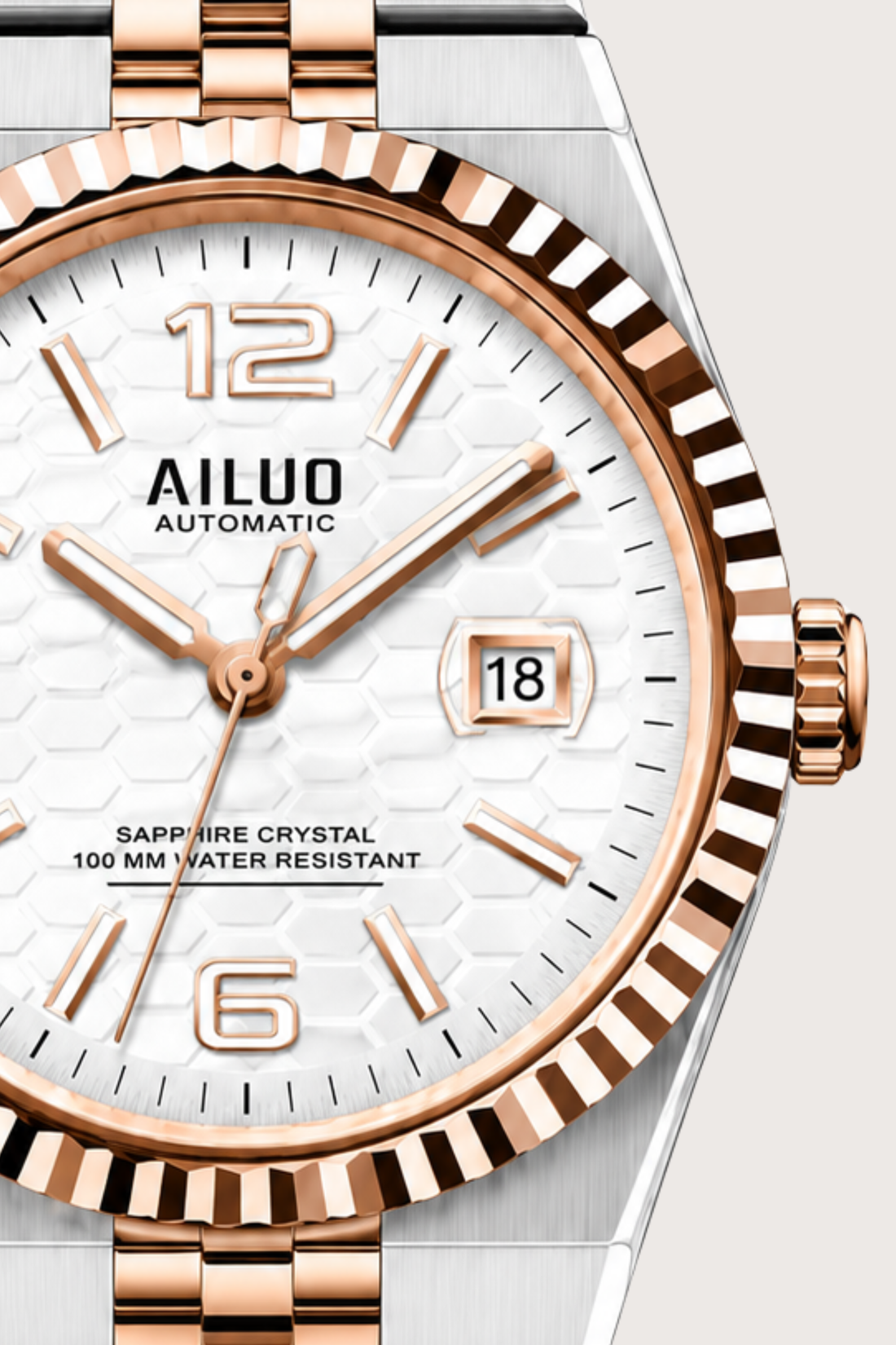 Ailuo White Hive | Two-Tone Rose Gold Automatic Watch