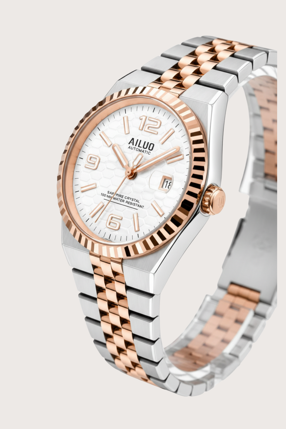 Ailuo White Hive | Two-Tone Rose Gold Automatic Watch