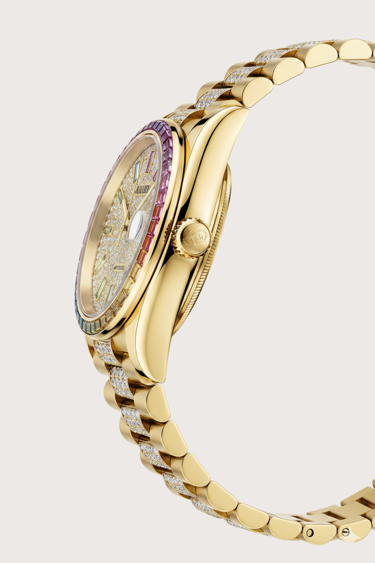 Aurora Luxe | Ailuo Gold Rainbow Diamond Automatic Watch