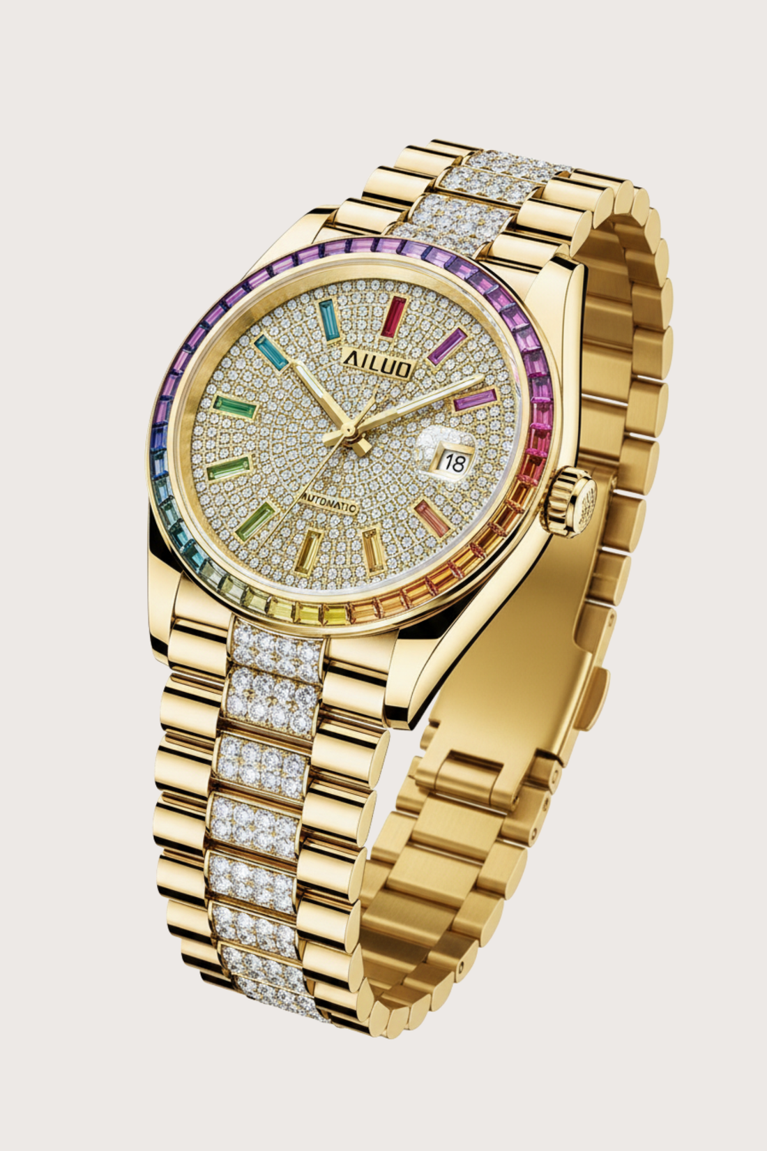 Aurora Luxe | Ailuo Gold Rainbow Diamond Automatic Watch