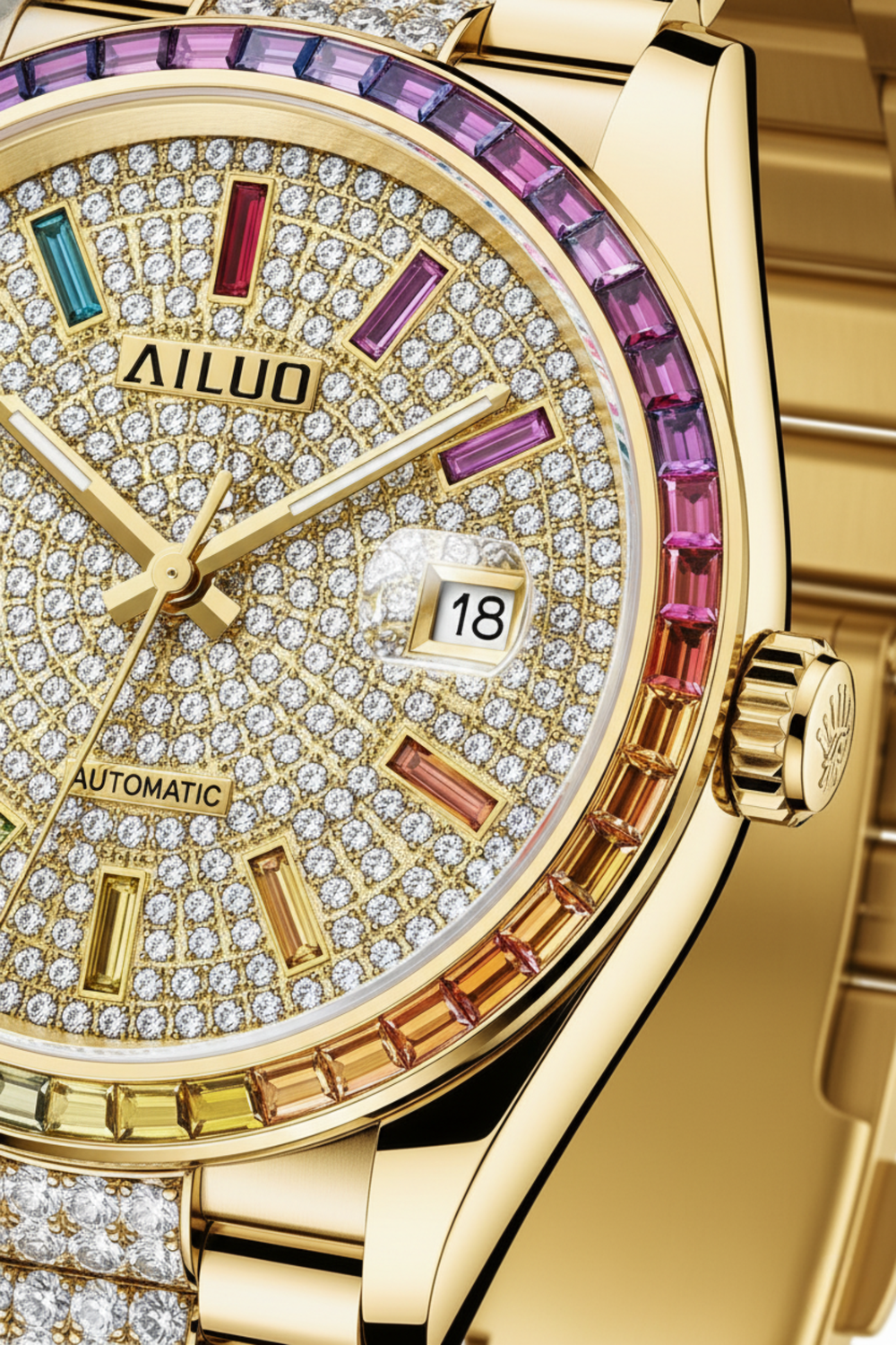 Aurora Luxe | Ailuo Gold Rainbow Diamond Automatic Watch