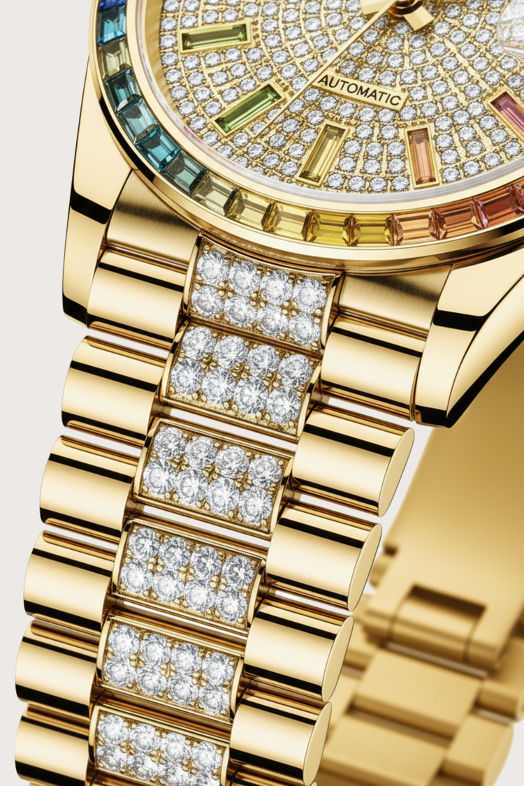 Aurora Luxe | Ailuo Gold Rainbow Diamond Automatic Watch