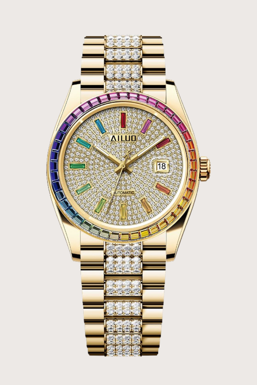 Aurora Luxe | Ailuo Gold Rainbow Diamond Automatic Watch