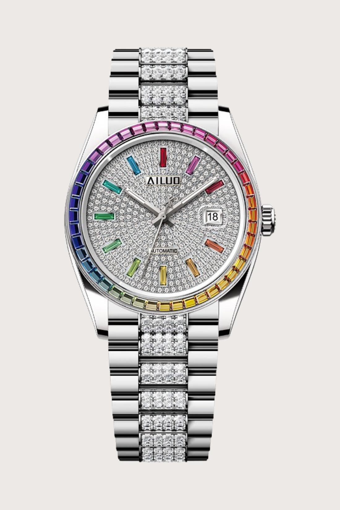 Aurora Silver | Ailuo Rainbow Diamond Automatic Watch